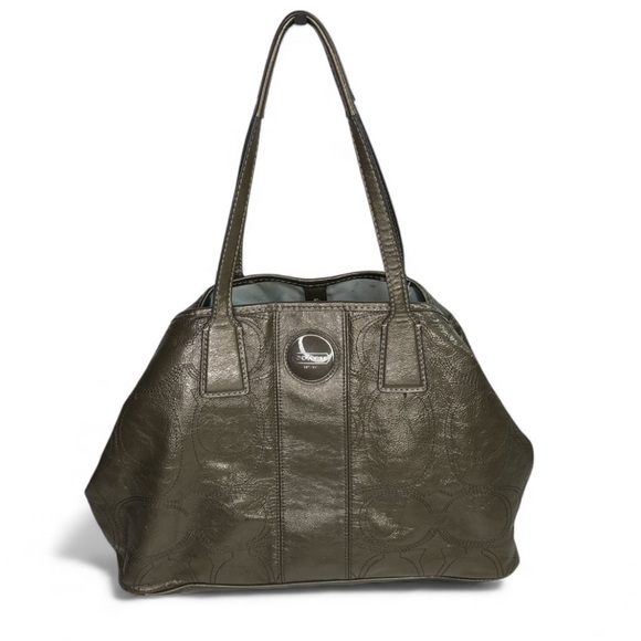 Coach Embossed Signature Gallery Tote F15658 pewter bronze top handle bag purse - Picture 1 of 15